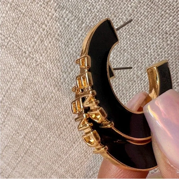 Fendi Black and Gold Logo Hoop Earrings - Picture 4 of 8